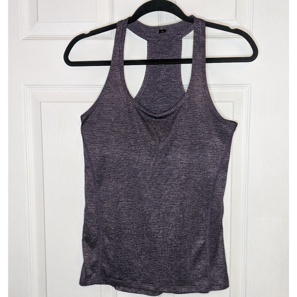 90 Degree by Reflex Women's Purple Heather Grey Stripes Activewear Tank Top S/M
